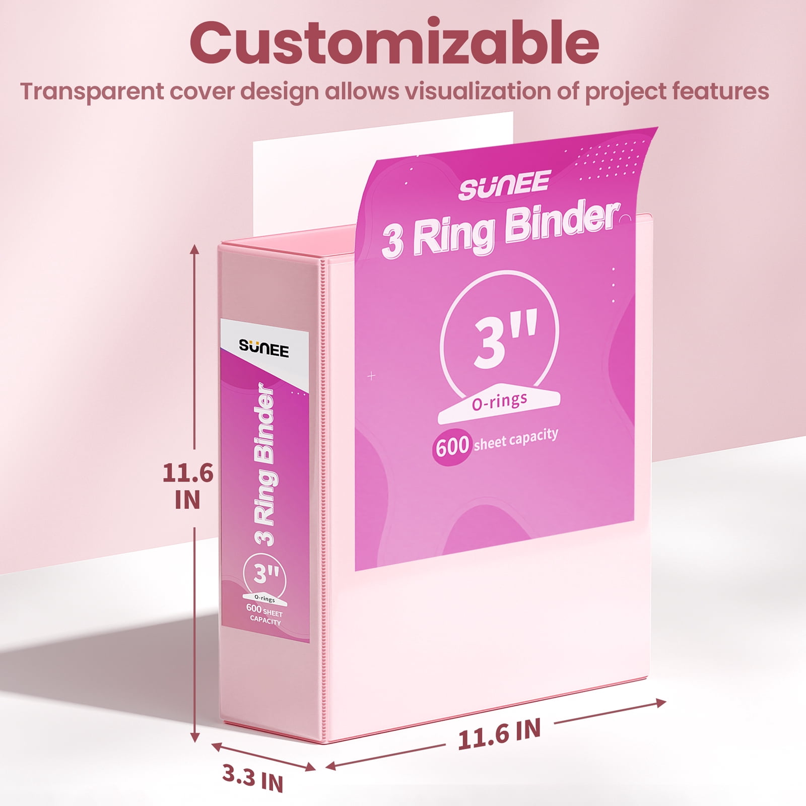 SUNEE 3 Ring Binder 3 Inch 4 Pack, 3" Large Clear View Binders Three Ring PVC-Free (Fit 8.5x11 Inches) for School or Office Supplies, Assorted Pastel