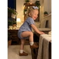 thumbnail image 5 of Aojekbee Baby Girl Summer Romper Fashionable Flower Trim Short Bubble Sleeve Smocked Jumpsuit with Headband, 5 of 9