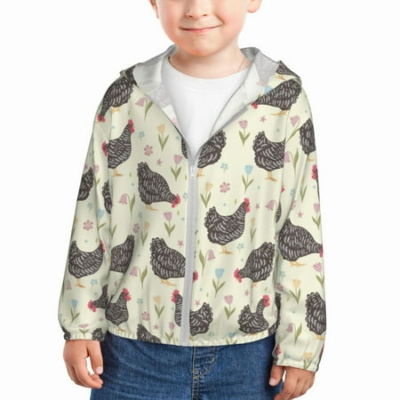 

Goofa Chickens And Flowers Printed Kids Zip-Up Hoodie Girls Boys UPF50+ Sun Protection Jacket Hooded Cooling Shirt-4 Years