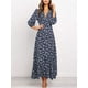 thumbnail image 2 of Vestido largo elegante con mangas 3/4 para mujer, estampado floral, cuello en V, informal, cintura alta, estilo bohemio, 2 of 6
