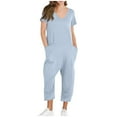 thumbnail image 2 of Busydd Jumpsuits for Women Short Sleeve Solid Color Casual Jumpsuit Comfy V Neck One Piece Jumpsuits with Pockets, 2 of 8