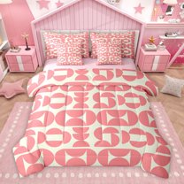 Homewish Pink Abstract Ombre Twin Bedding Sets 7-Piece, Chic Minimalism Bedding Comforter Set, Mid Century Fashion Reversible Sheet Sets, Microfiber Bedroom Decor