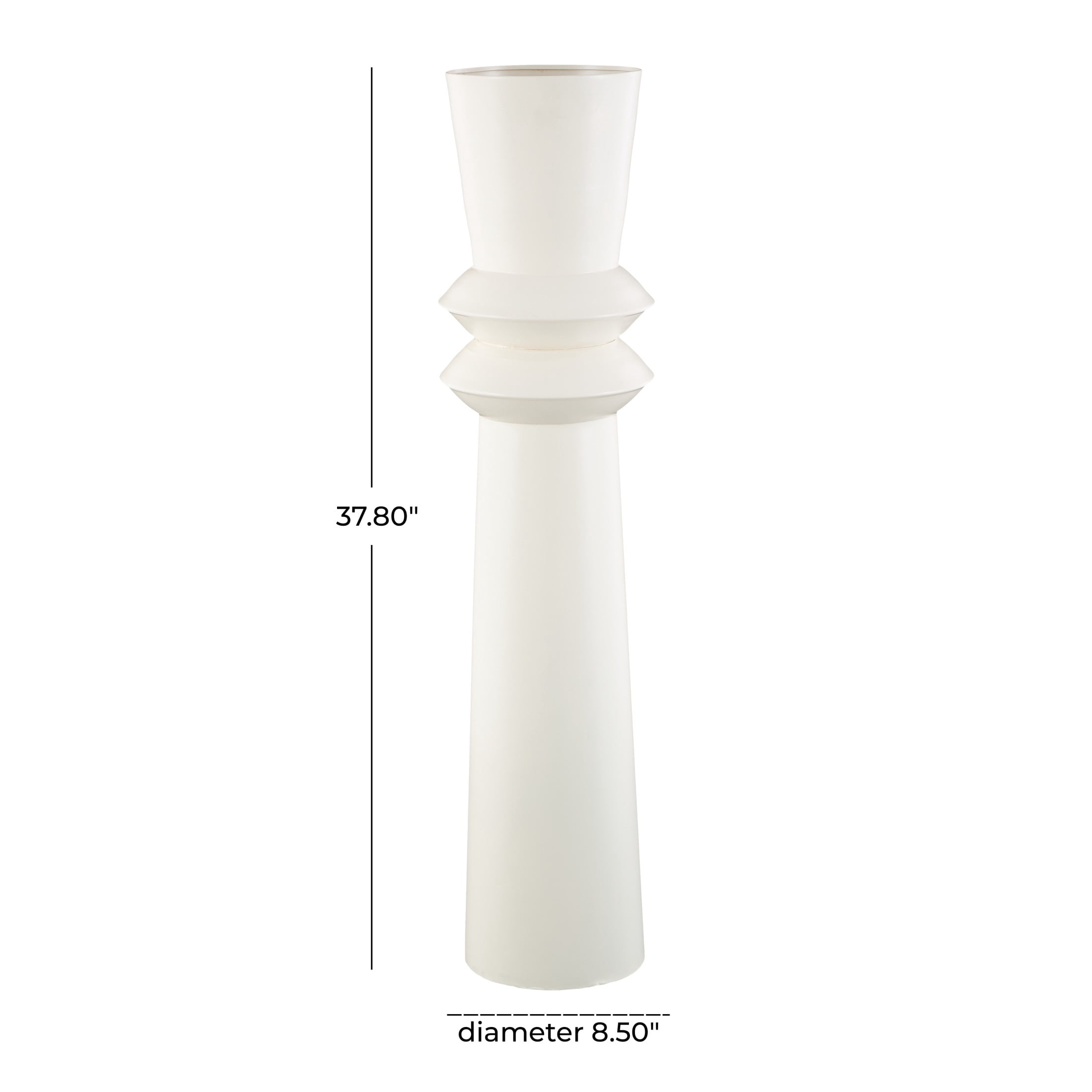 DecMode 38" Tall Art Deco Fluted Floor Cream Metal Vase