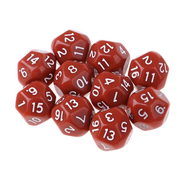 10pcs Acrílico 16 Dados laterales 16 - Die D16 Juego de dados digitales para Zulema Dados poliédricos