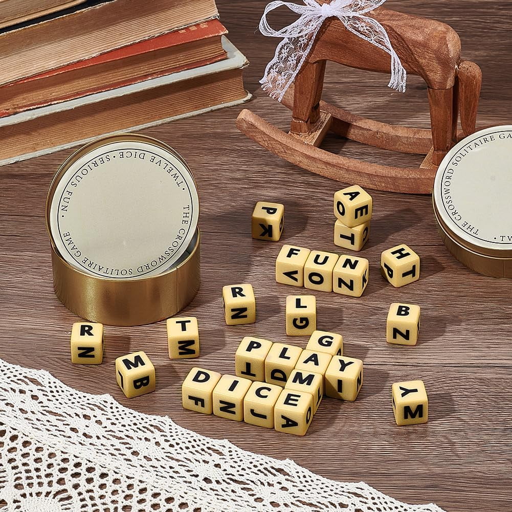 NBEADS 2 Pack Crossword Letter Dice Game - Portable Storage Tins for Travel/Camping/Family Night (Golden)Z