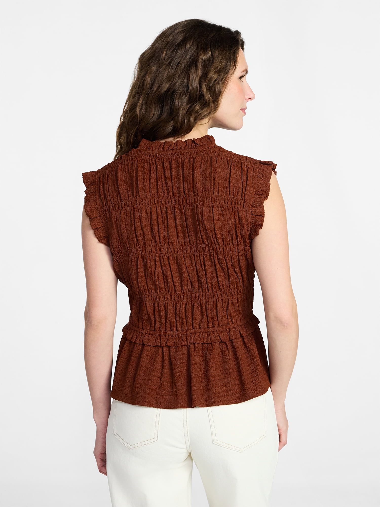 Time and Tru Women's Textured Tie Front Top, Sizes XS-XXXL