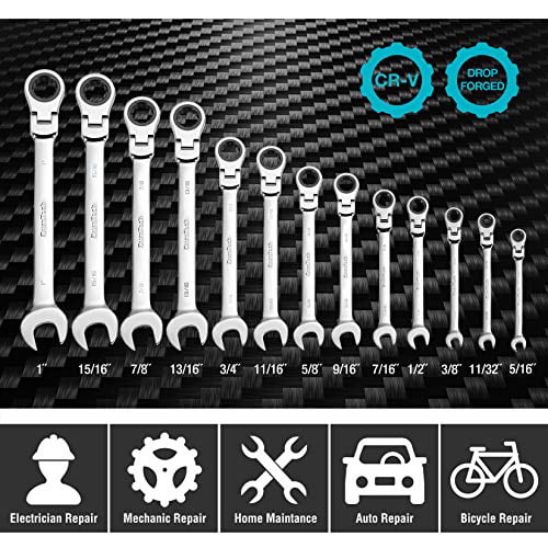 5/16" Details about   DURATECH Extra Long Flex-Head Double Box End Ratcheting Wrench Set SAE 