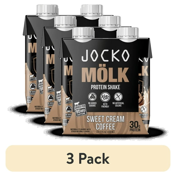 (3 pack) Jocko Fuel Protein Shake, Sweet Cream Coffee, 11oz, 4 Count, 30g Protein
