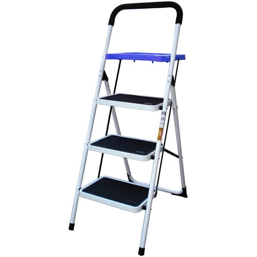 Portable Folding Anti-Slip Step Stool w/Utility Tray Ha Products 3-Step Ladder 