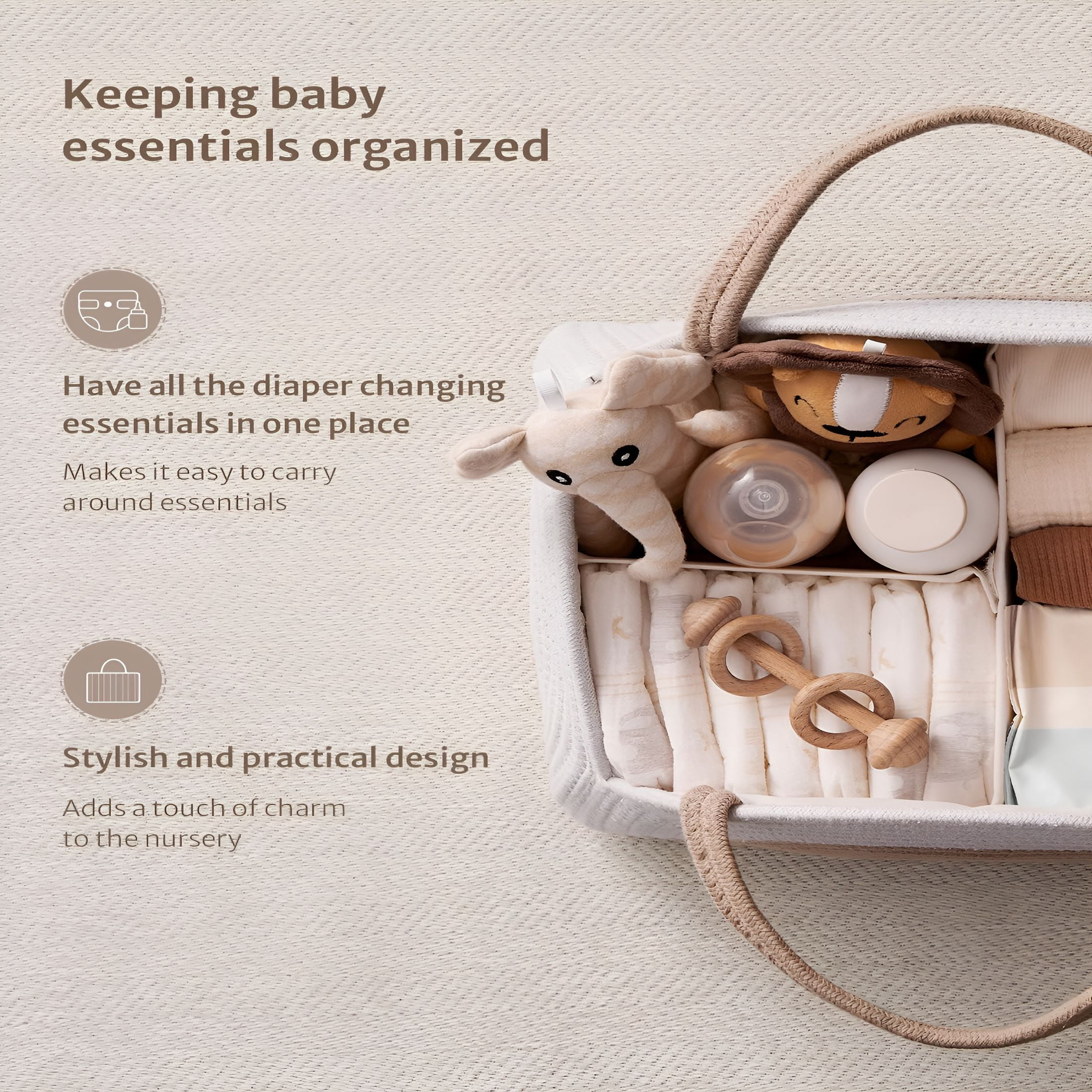 XIBUFE Baby Diaper Caddy Organizer,Cotton Rope Diaper Caddy Basket,Large Storage Basket for Newborn Boys and Girls,Gift for Baby Shower List,Newborn Essentials,Earthy Rainbow