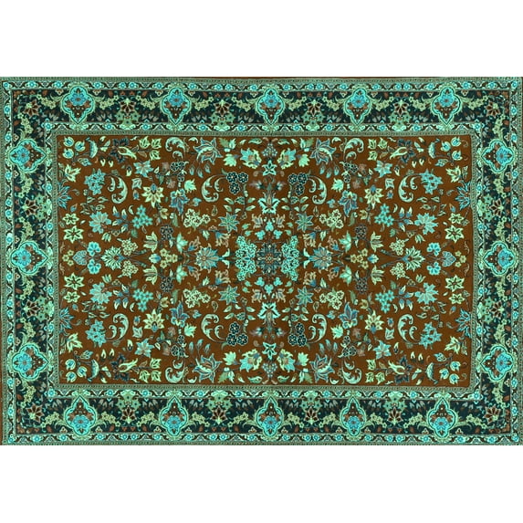 Ahgly Company Indoor Rectangle Persian Turquoise Blue Traditional Area Rugs, 6' x 9'