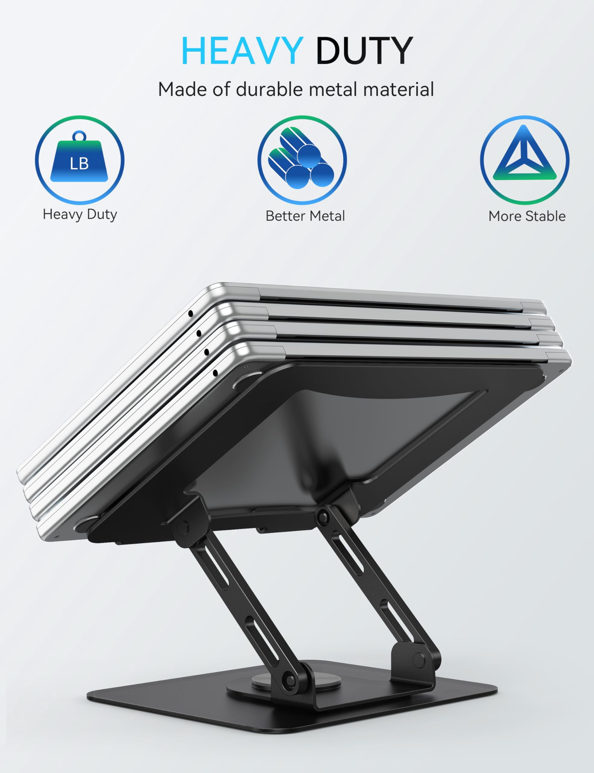 360 Rotating Laptop Stand  Computer Riser For Desk Adjustable Height Multi-angle Metal Holder Foldable Portable Notebook Elevating Base Office & Home Black