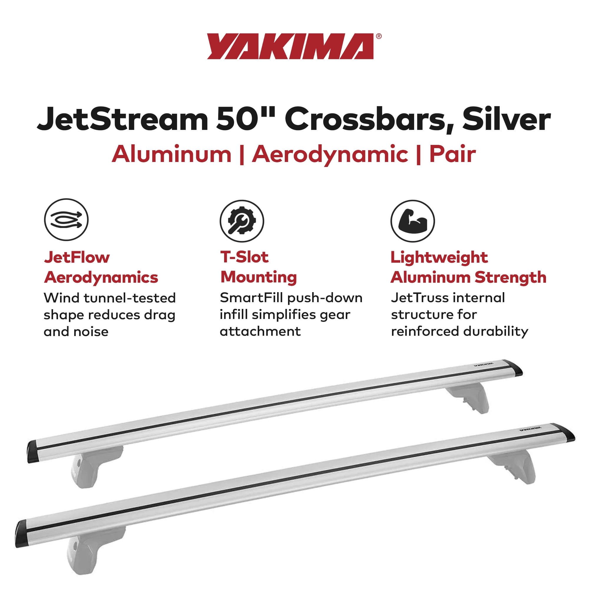 YAKIMA JETSTREAM シルバーS 50インチ タワー付き Yakima, Roof Rack Crossbars, 50 Inch Aluminum JetStream, Silver