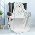 thumbnail image 4 of Modern Soft Flannel Fleece Throw Blanket, Trees Water Colored Image of Winter Woods with Bullfinches Print, Cozy Plush for Indoor and Outdoor Use, 70" x 90", Pale Grey White, by Ambesonne, 4 of 5