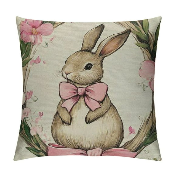 PRATYUS Happy Easter Decorative Throw Pillow Covers, Bunny Rabbit Porch Outdoor Pillowcase, Spring Lily Rose Flower Cushion Case Home Decor 12x12in