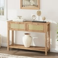 thumbnail image 1 of EDTara Boho Rattan Console Table with 2 Drawers & 2 Tiers, Reclaimed Caramel Oak Entryway Sofa Table, Storage Hallway/Foyer Table for Home Décor, 1 of 6