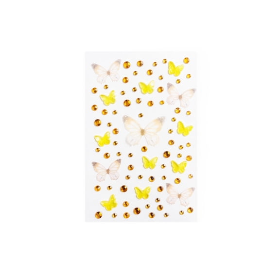Butterfly Self-Adhesive Face Decorations for Stage Performance Parties Yellow Sheer Tulle Butterfly Decor for and Events 1 Pack