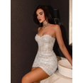 thumbnail image 4 of White Floral Lace Ruched Bodycon Corset Strapless Mini Dress, 4 of 30