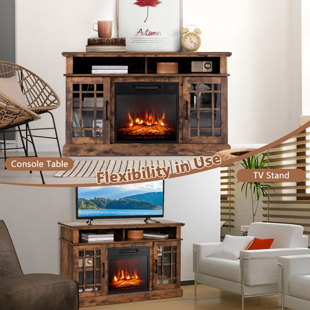 Finihen TV Stand, TV Cabinet, 48 Inch Electric Fireplace TV Stand with Cabinets for TVs Up to 55 Inch, for Living Room, Bedroom, Brown