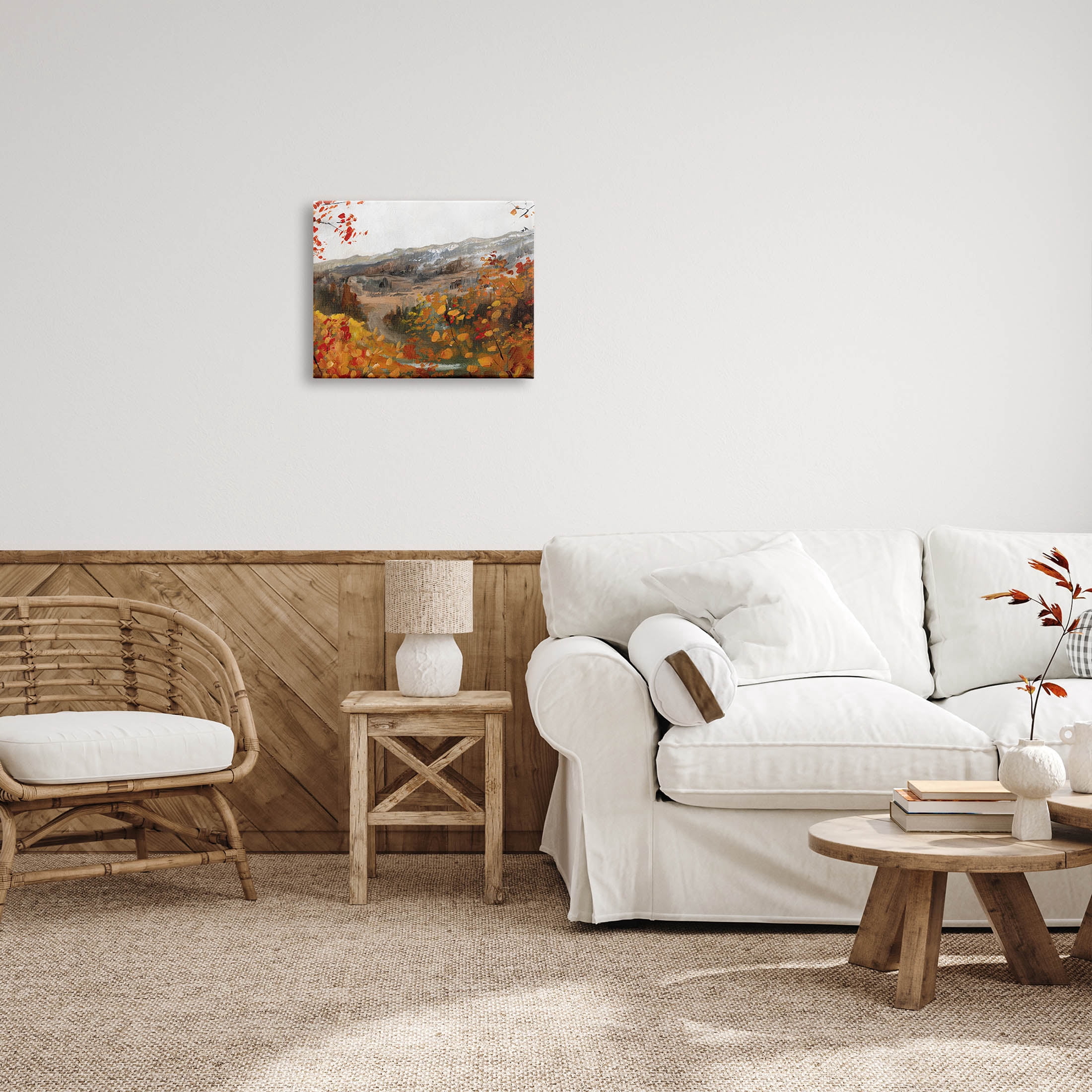 Autumn Foliage Mountain Scene Landscape Painting Gallery Wrapped Canvas Print Wall Art