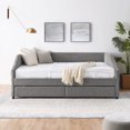 thumbnail image 4 of Newest Queen Size Daybed with 2 Drawers & Trundle, Upholstered Tufted Sofa Bed in Grey Linen for Living Room & Guest Room, 4 of 16