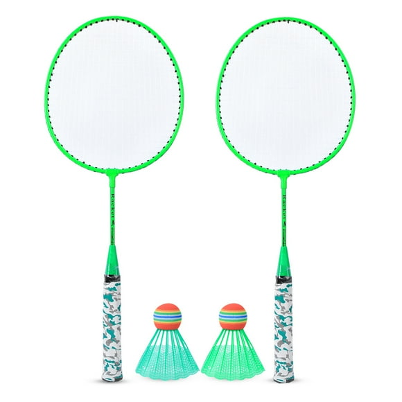 1 Paire de Raquette de Badminton, Raquette de Badminton pour Enfants, Alliage de Fer + Nylon avec 2 Boules Fluorescentes Jaune / / Vert / Orange pour les Enfants Garçons Filles Jouet Fluorescent Vert