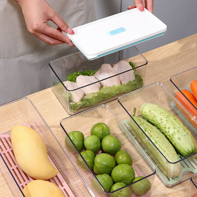 Neinkie 700ml/1100ml/1500ml/2300ml Plastic Stackable Food Storage Containers With Vented Lids And Drain Tray For Refrigerator Produce Saver Organizer Keeper Bins