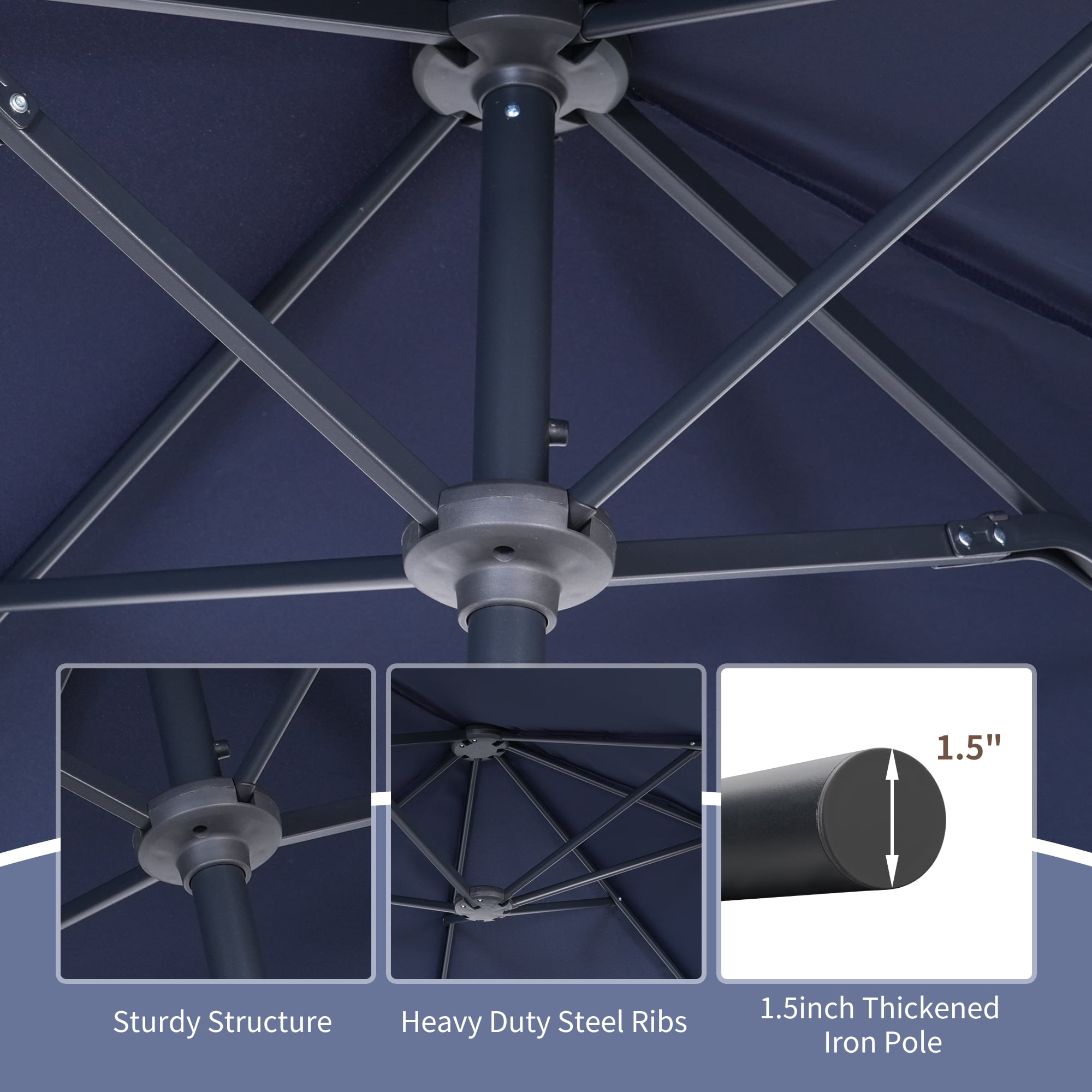 Ainfox 13ft Large Patio Umbrella, Outdoor Double-Sided Rectangle Market Heavy Duty Umbrellas without Base, Navy Blue