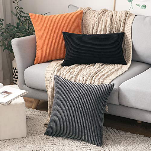Corduroy Soft Soild Decorative Square Throw Pillow Covers Set Cushion Cases Pillowcases for Sofa Bedroom Car 18 x 18 Inch 45 x 45 cm MIULEE Pack of 2 