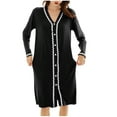 thumbnail image 2 of TMOYZQ Cotton Nightgowns for Women Loose Long Sleeve Wavy Striped Trim Nightshirt Casual Solid Color Button Down Sleepshirt Comfy V Neck Long Loungewear on Clearance, 2 of 9