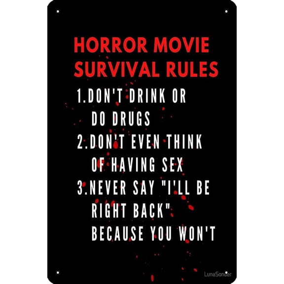 Horror Movie Rules of Survival Mounted Print Metal Tin Sign Plaque Man Cave Wall 8x12 Inch Wall Art Decoration