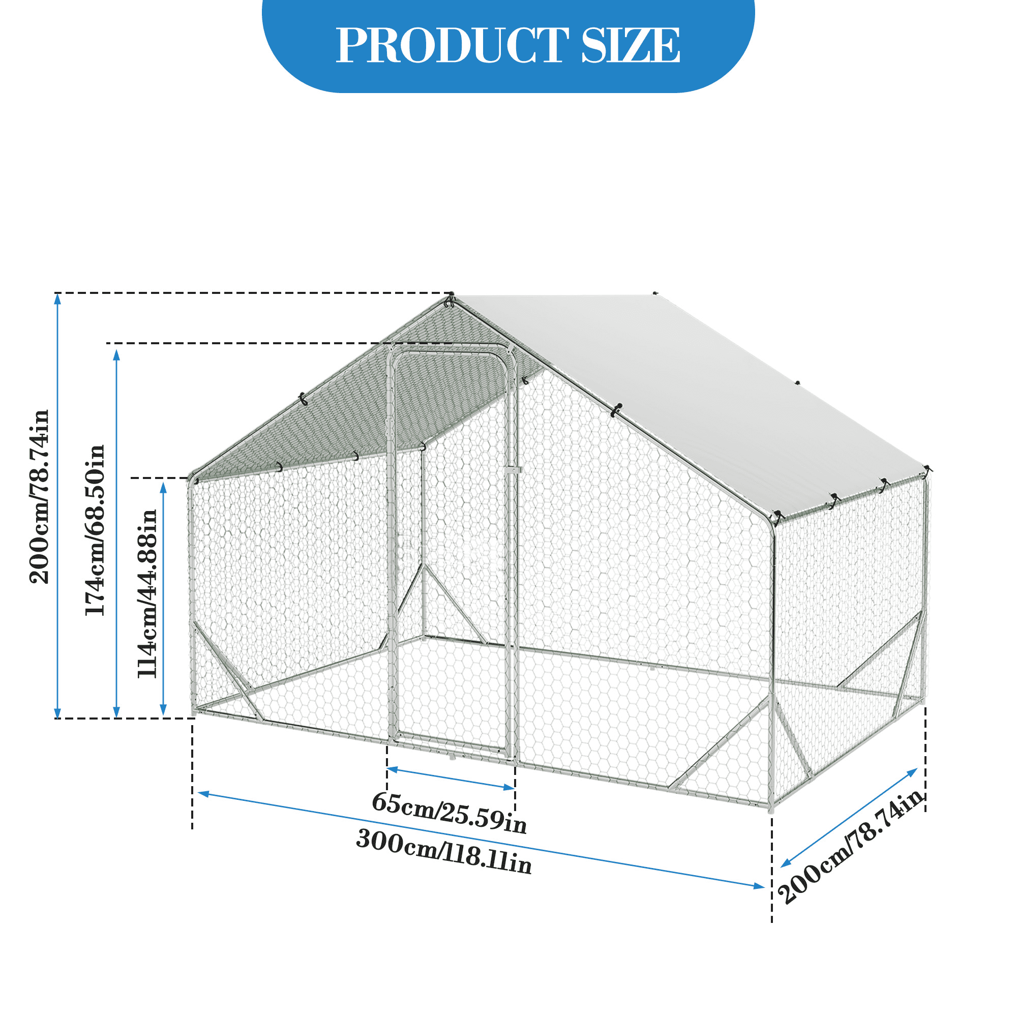 Garvee Metal Chicken Coop, Spire-Roof Poultry Cage with Waterproof and Anti-Ultraviolet Cover for Outside, Galvanized Steel Outdoor Chicken Pen for Backyard Farm Garden and Yard, 9.8x6.5x6.5 Ft