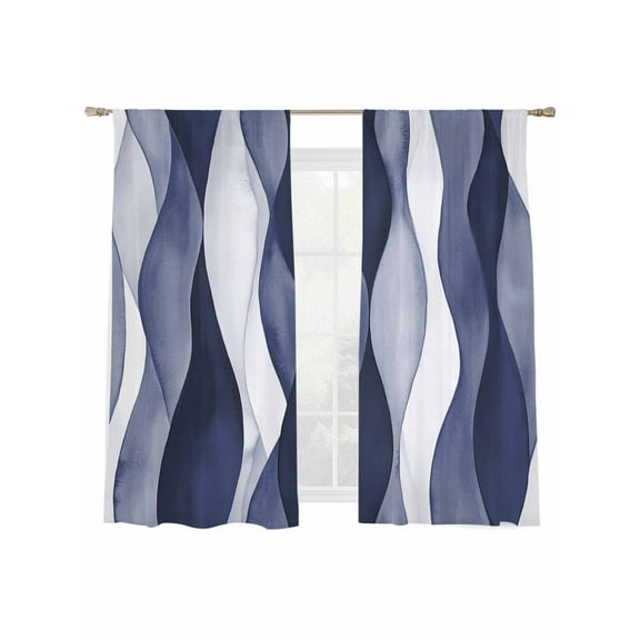 Blue Ripple Sheer Curtains 63 Inch Long 2 Panels, Abstract Gradient Watercolor Modern Light Filtering Rod Pocket Semi Sheer Curtains, Sheer Voile Drapes for Living Room Bedroom, 52"x63"