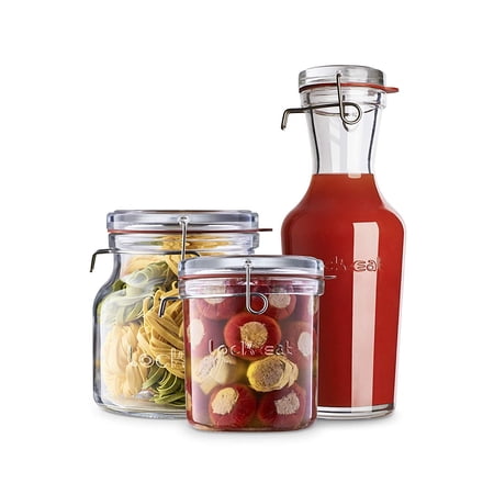 Luigi Bormioli Lock-Eat 3 piece Jar Set 25.25 oz, 50.75 oz, 34 oz, Set of 3, Clear