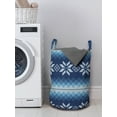 thumbnail image 3 of Winter Laundry Bag, Traditional Scandinavian Needlework Inspired Pattern Jacquard Flakes Knitting Theme, Basket with Handles Drawstring Closure for Laundromats, 13" x 19", Blue White, by Ambesonne, 3 of 4
