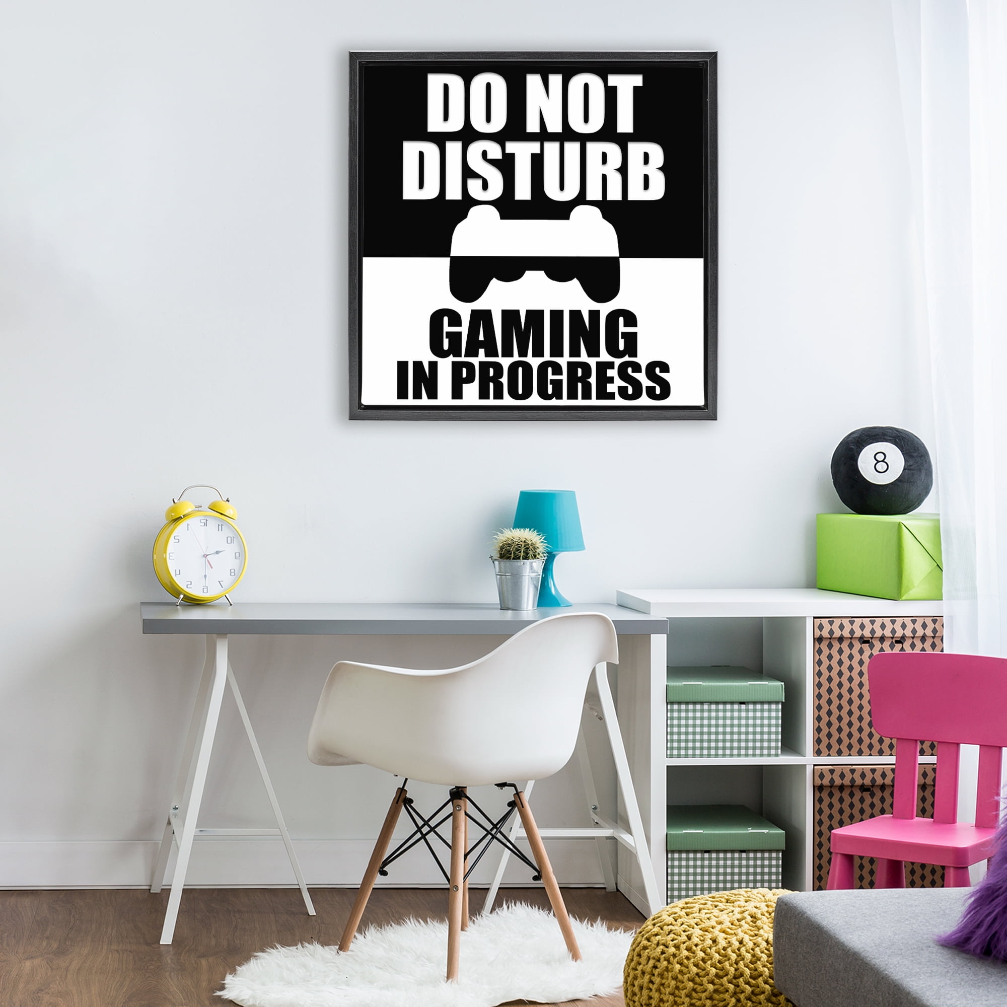 Do Not Disturb Minimal Gamer Black Framed Floater Canvas Wall Art, design by Kim Allen