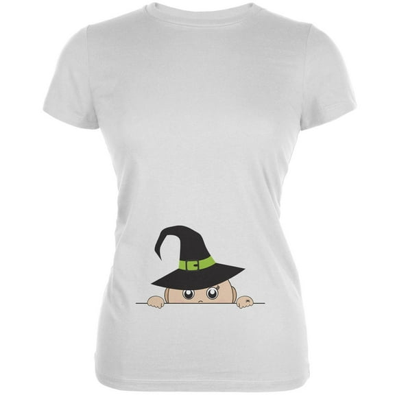 Halloween - Peeking Baby Witch White Juniors Soft T-Shirt - 2X-Large