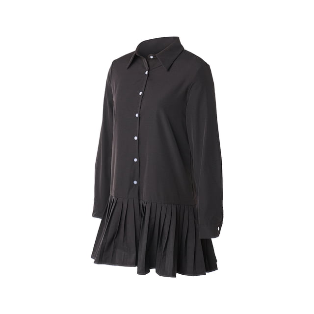Chemise une Pièce pour Femme, Col à Revers à Manches Longues, Jupe Plissée