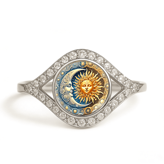 Sun and Moon Diamond-Studded Couple's Rings Bohemian Style Open-Style Adjustable Rings for Men and Women Valentine's Day Gift