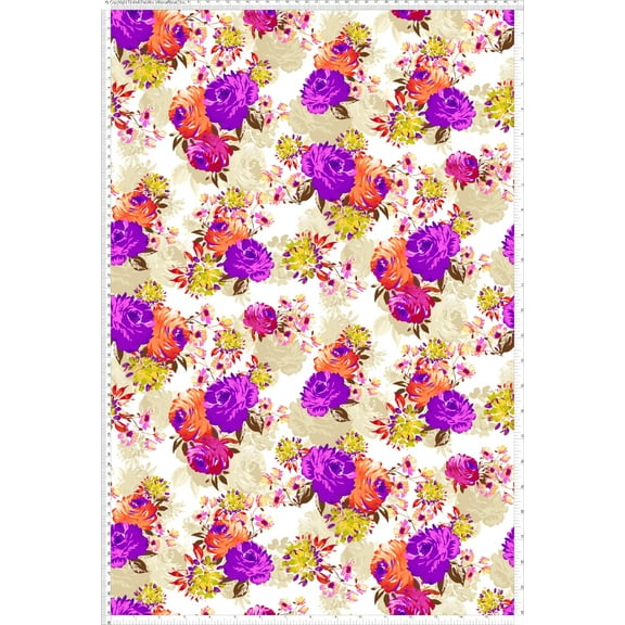 Chiffon Printed Laureen Fabric by the Yard Large Floral Print Sheer Dress Sewing (FUCHSIA/RED/TAUPE, ByYard)