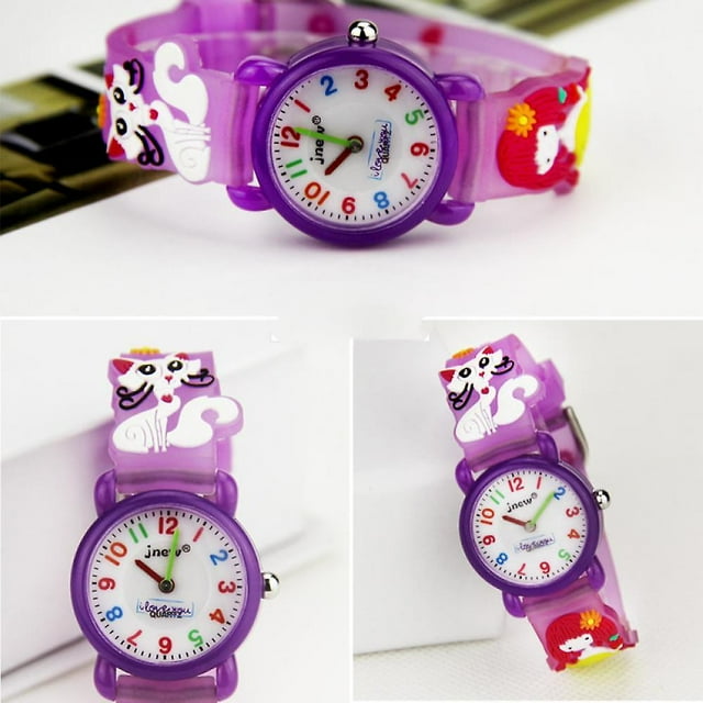 Reloj HUOGUO de dibujos animados para niños, impermeable, morado, para niñas de 3 a 10 años