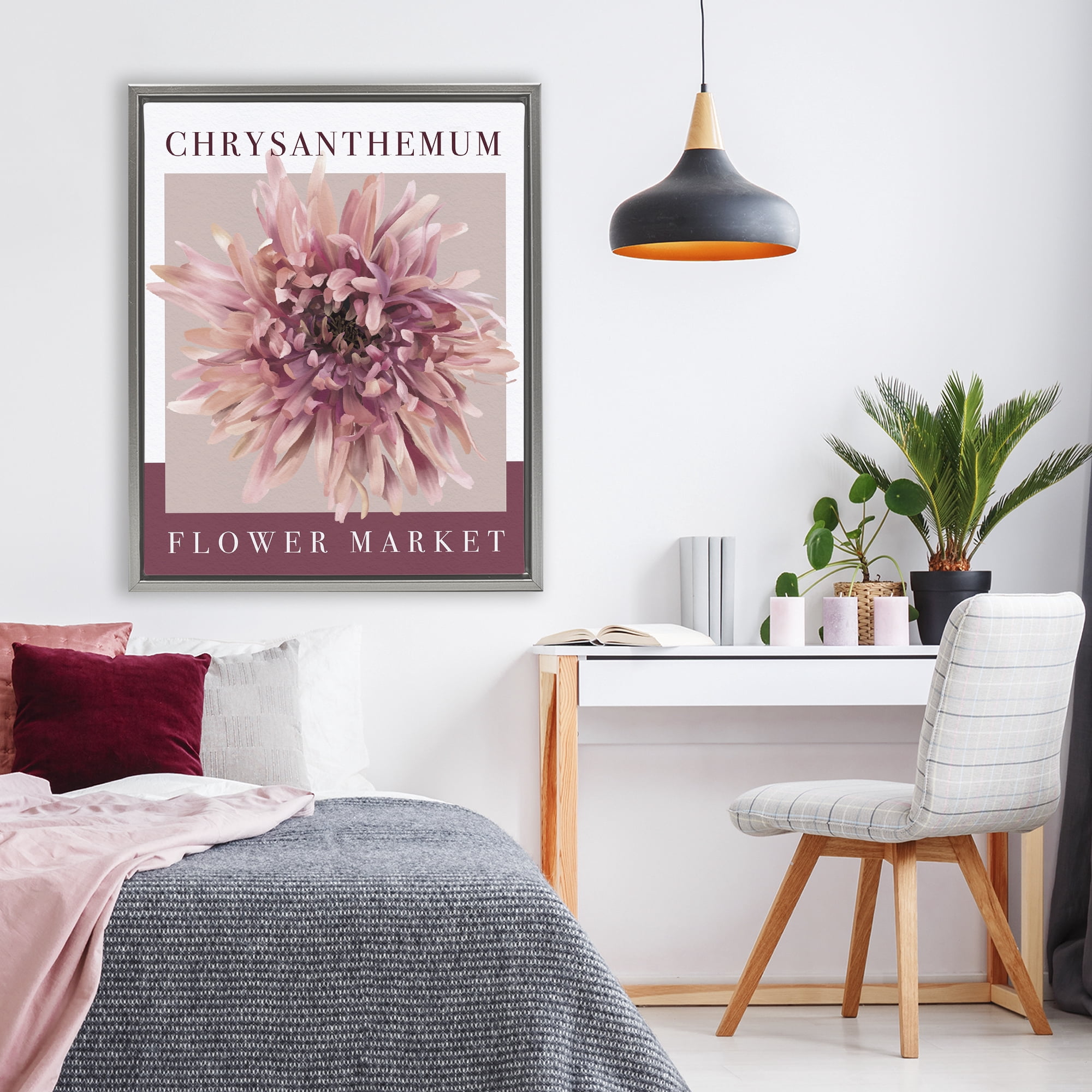 Stupell Industries Chrysanthemum Flower Market Gray Framed Floater Canvas Wall Art, design by Jennifer Stith