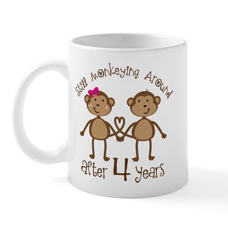 CafePress – 4Th Anniversary Love Monkeys Mug – 11 oz Ceramic Mug – Novelty Coffee Tea Cup