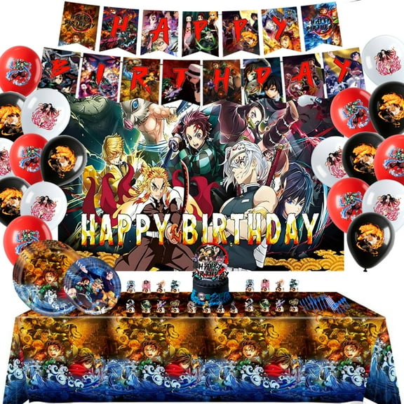 Demon Slayer Birthday Party Decorations, Birthday Party Supplies for Kids, Include Happy Birthday Banner, Background cloth, Tablecloth and More for Boys Girls Theme Party