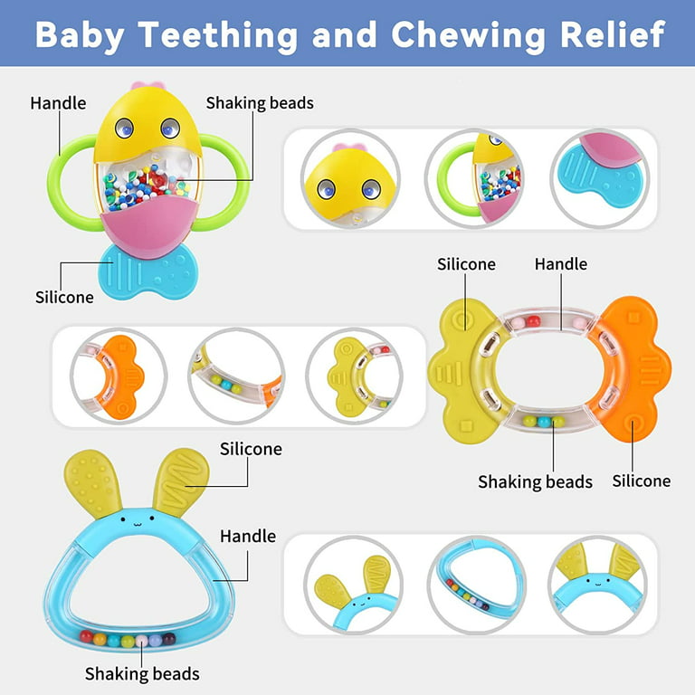 MOONTOY 9 Pcs Baby Rattles Teethers Set, Newborn Toys 6 to 12