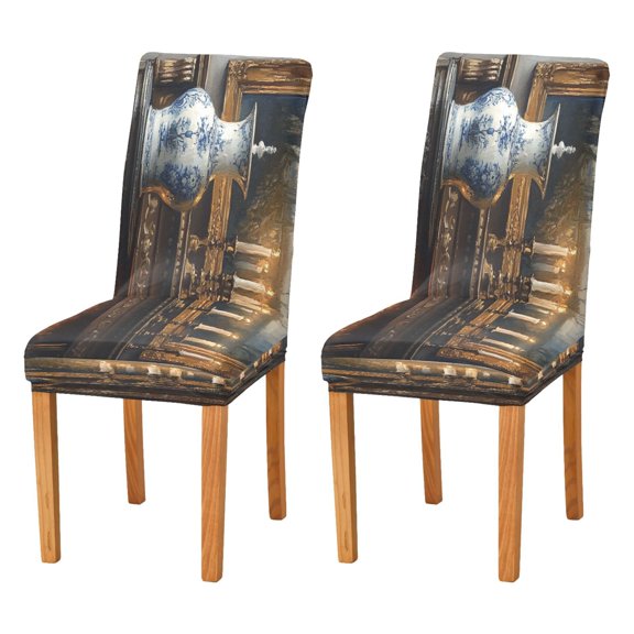 BZSMCE Chairs Slipcovers Dining Chair Covers Painting Blue Flowers Vase Creative Pattern