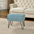 thumbnail image 4 of Home Soft Things Jacquard Chenille Stool Chair Upholstered Footrest Ottoman with Black Metal Legs and Padded Seat, Arusha-Turquoise, 19" x 13" x 17", 4 of 7