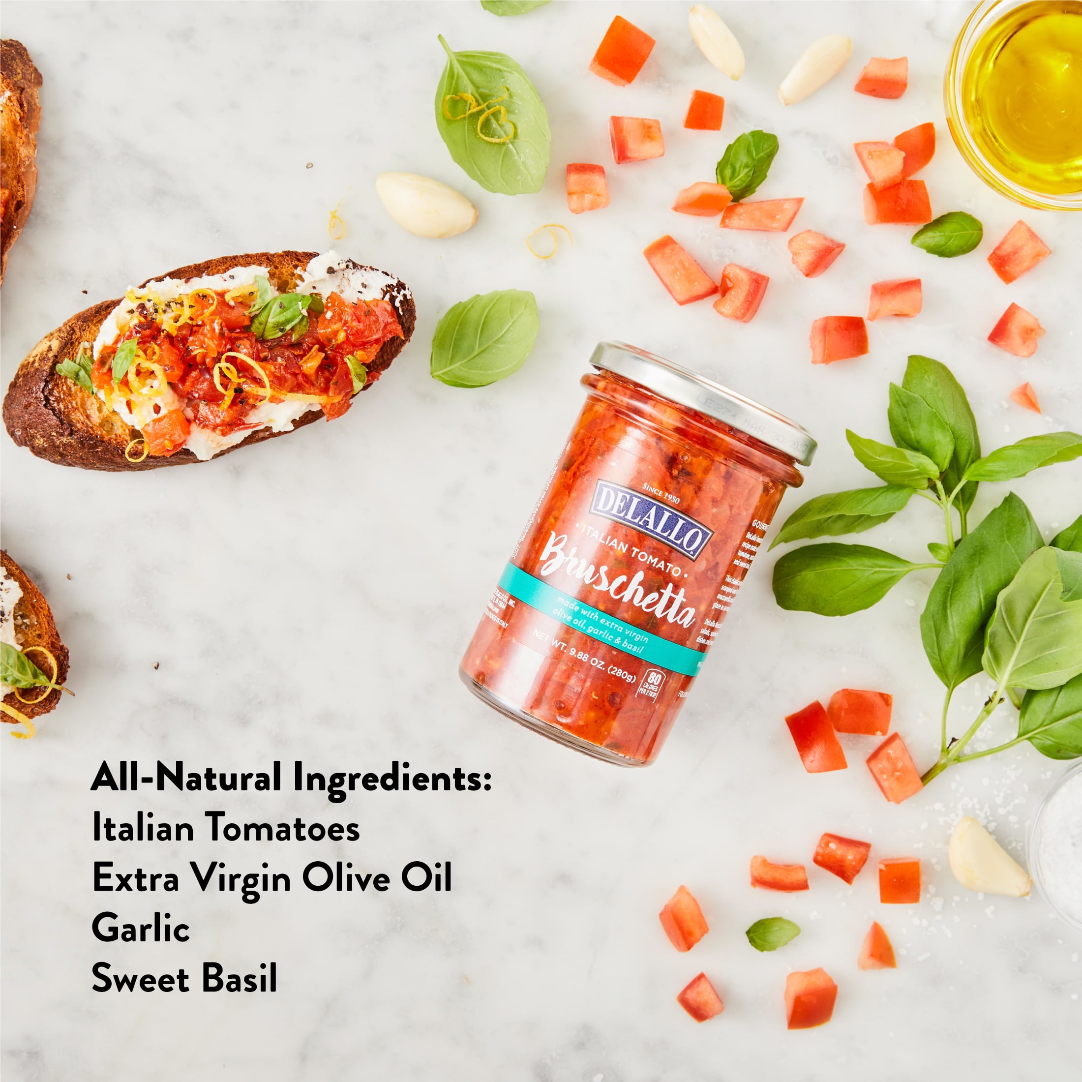 DeLallo Tomato Bruschetta, Made with Extra Virgin Olive Oil,  Vegan, Gluten Free,  9.88 oz Jar, (3 Pack)