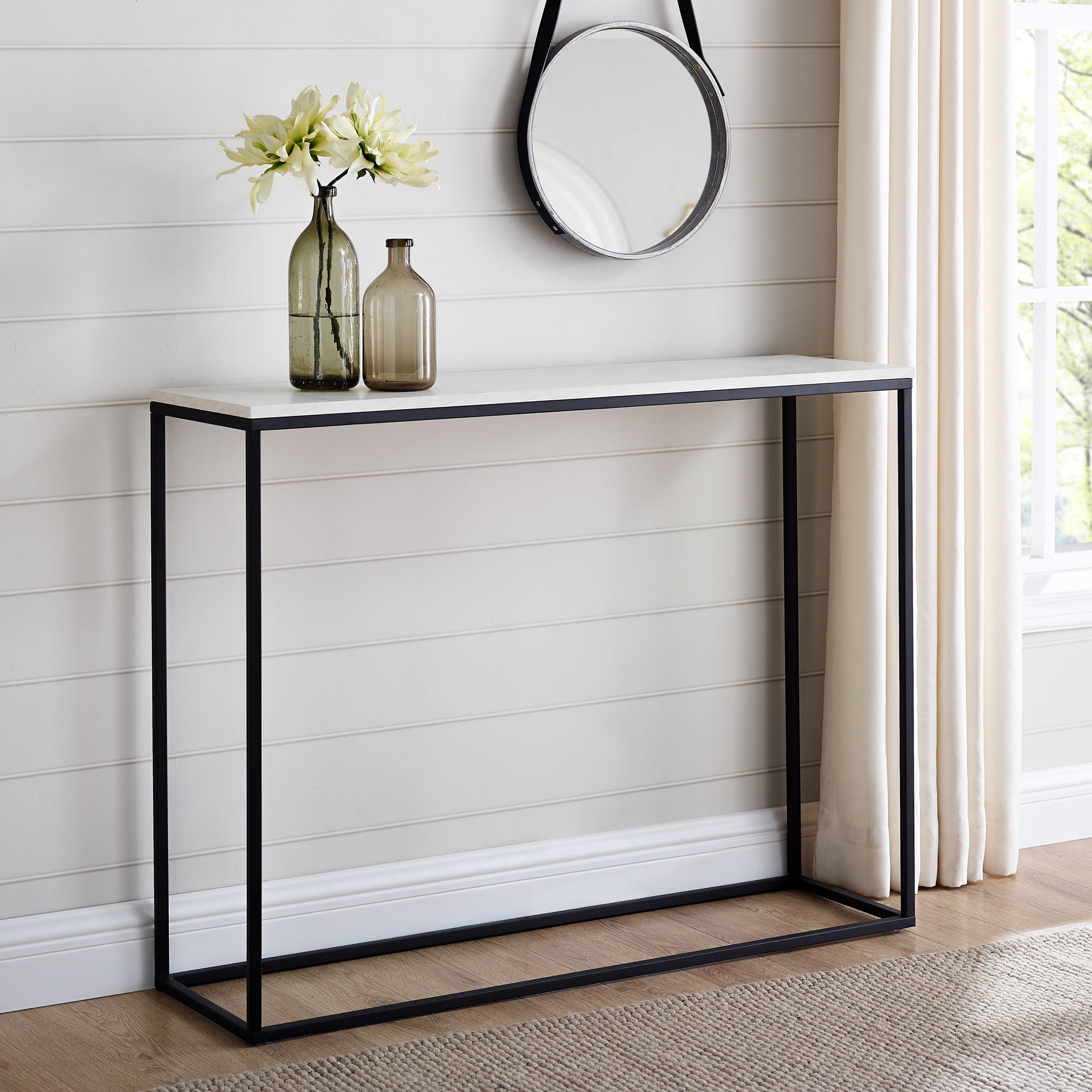 Manor Park Modern Minimalist Rectangle Entryway Table, Faux White