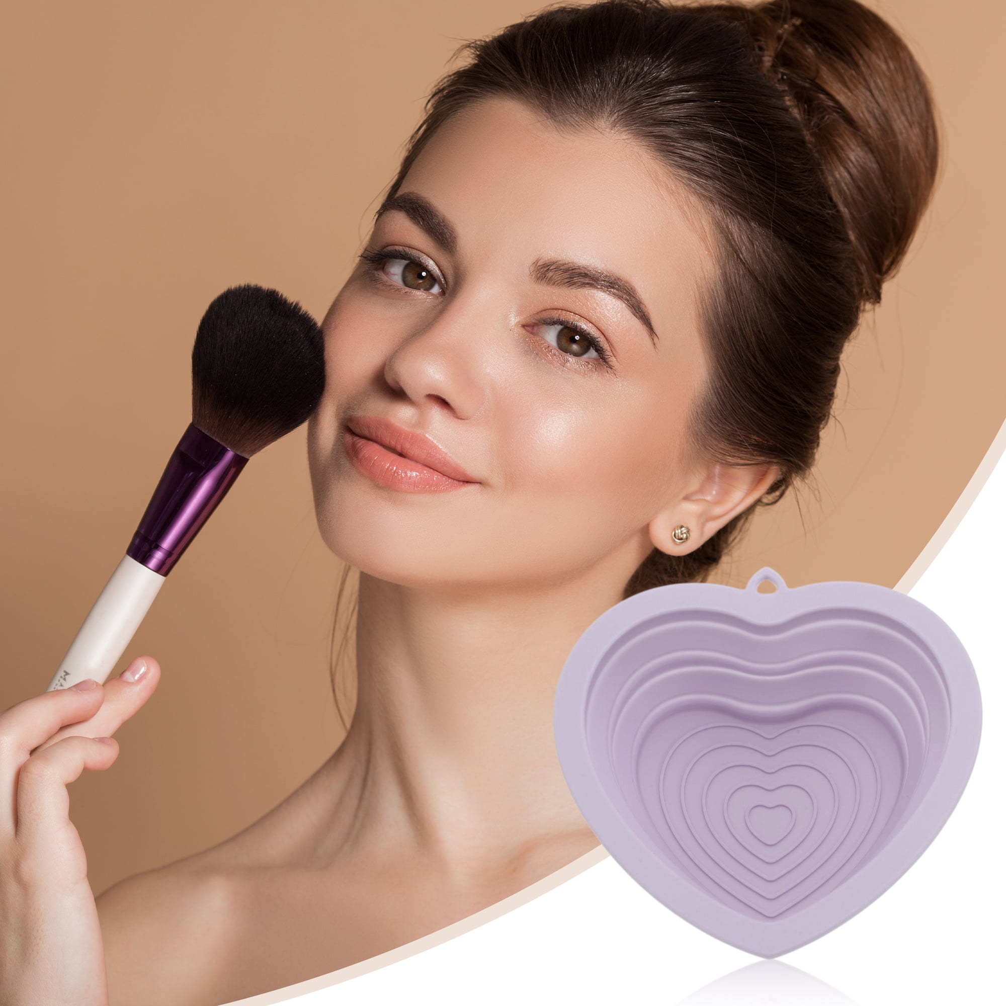 Unique Bargains 1pc Portable Heart Makeup Brush Cleaning Mat Dark Purple